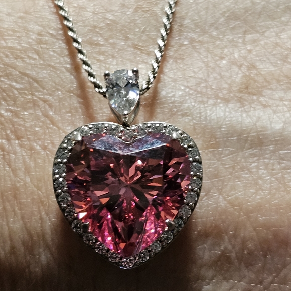 Radiant Pink Heart Necklace with Sparkling Accents 925 Silver - Picture 3 of 12